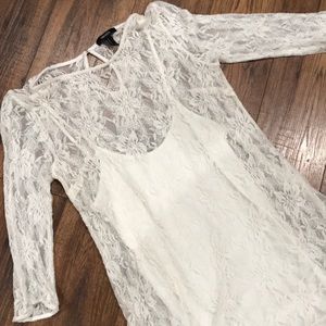 Forever 21 Long Sleeve White Lace Boho Mini Dress